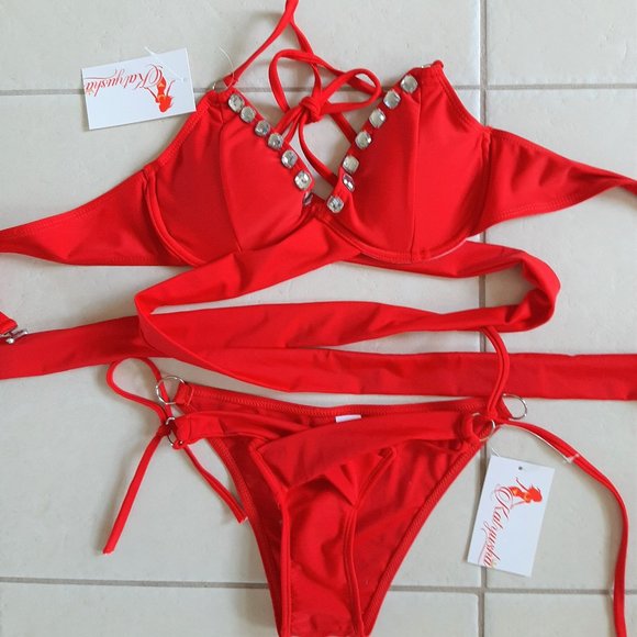 Katyusha Other - NWT Red Wrap Around Jeweled Bikini.